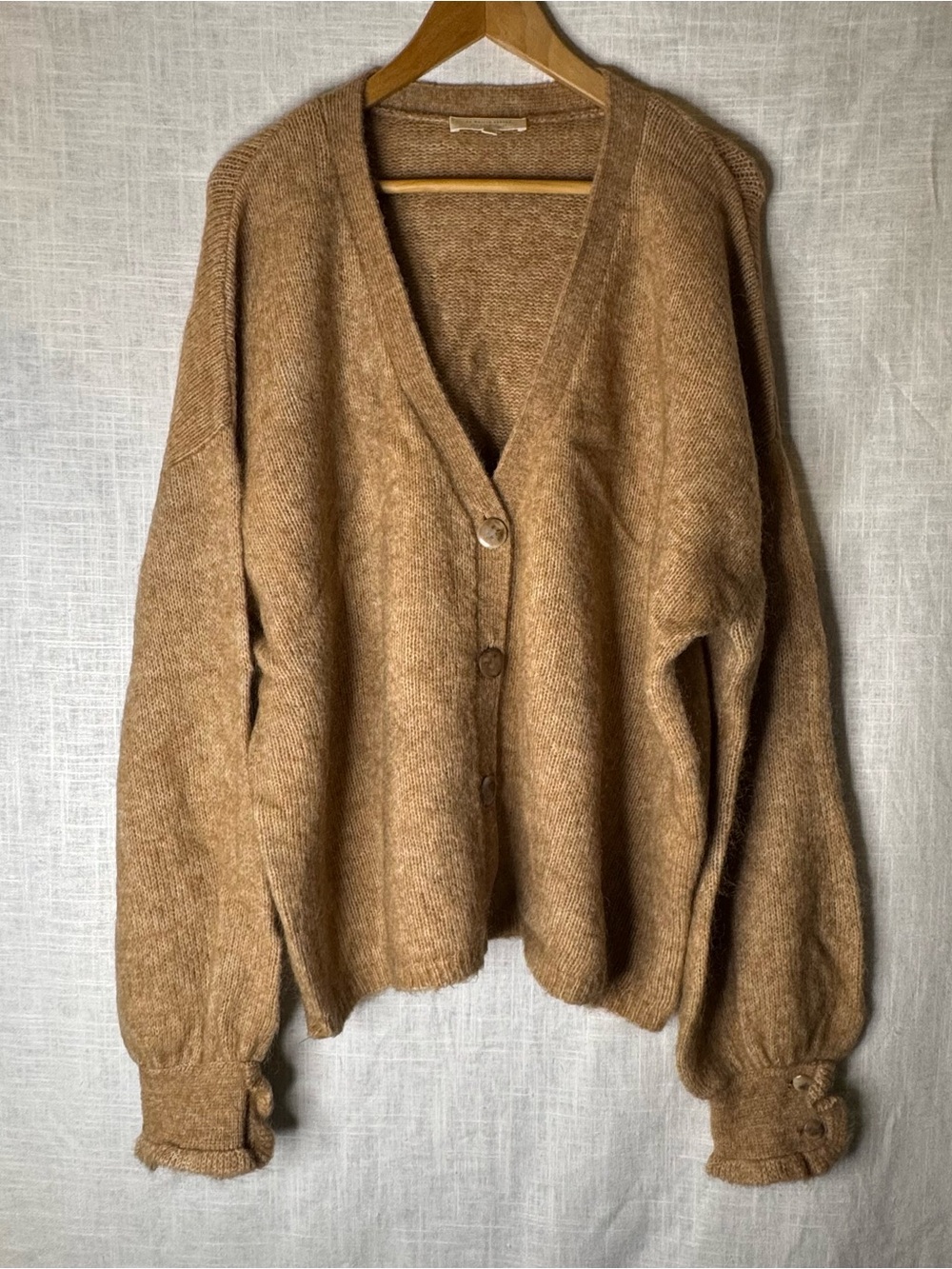 Sezane Camel Brown V-Neck Button Cardigan